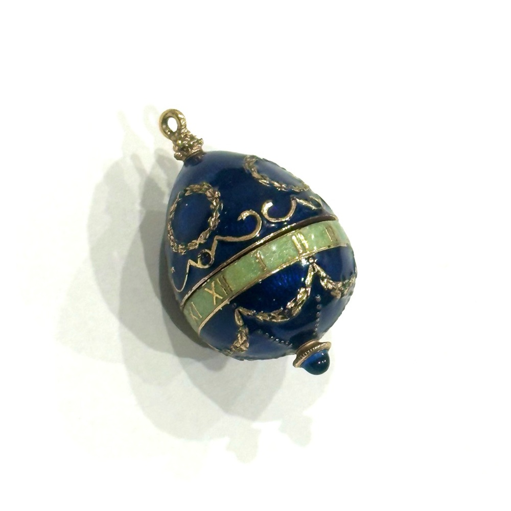 Gavaros Blue Enamel Egg Pendant with Gold Accent
